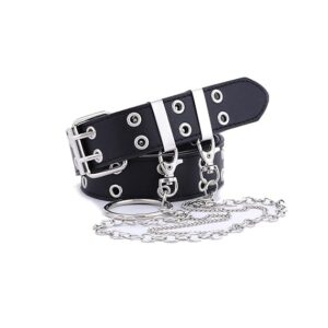 LUKSOFT Punk Rock Leather Grommet Belt with Chain - Unisex, 43in